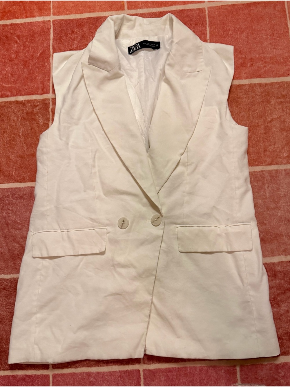 Zara White Sleeveless Double-Breasted Blazer Vest